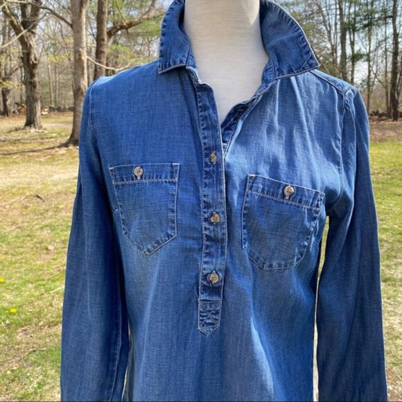 LUCKY BRAND DRESS MINI BLUE DENIM LONG SLEEVE Size S - Picture 3 of 12